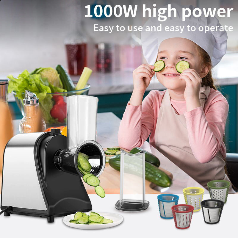 Multi-Function Vegetable Cutter with Shredding & Slicing - 1000W, Black