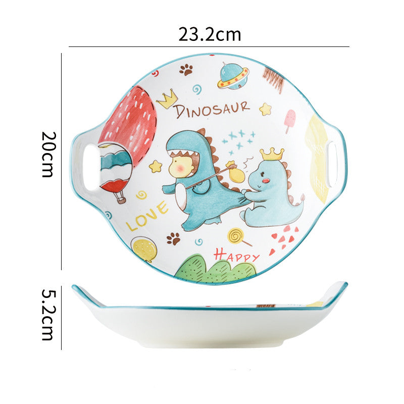 Cartoon Ceramic Dish Set with Dinosaur Pattern - Kitchen Tableware Collection