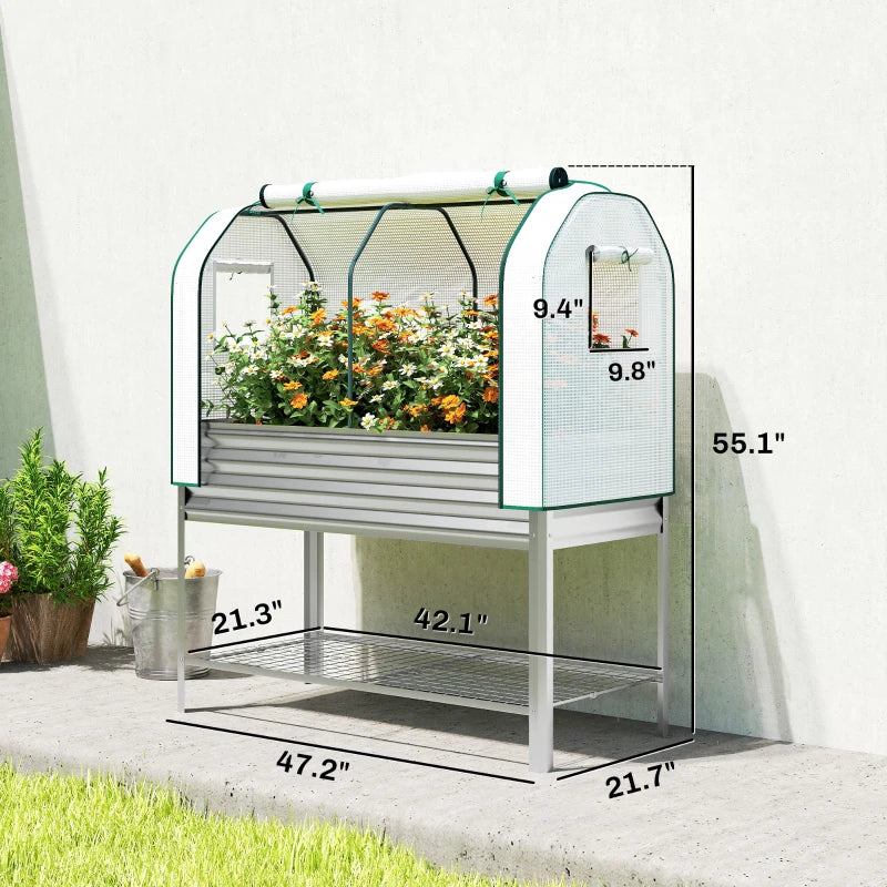 Elevated Raised Garden Bed with Greenhouse Cover - Silver