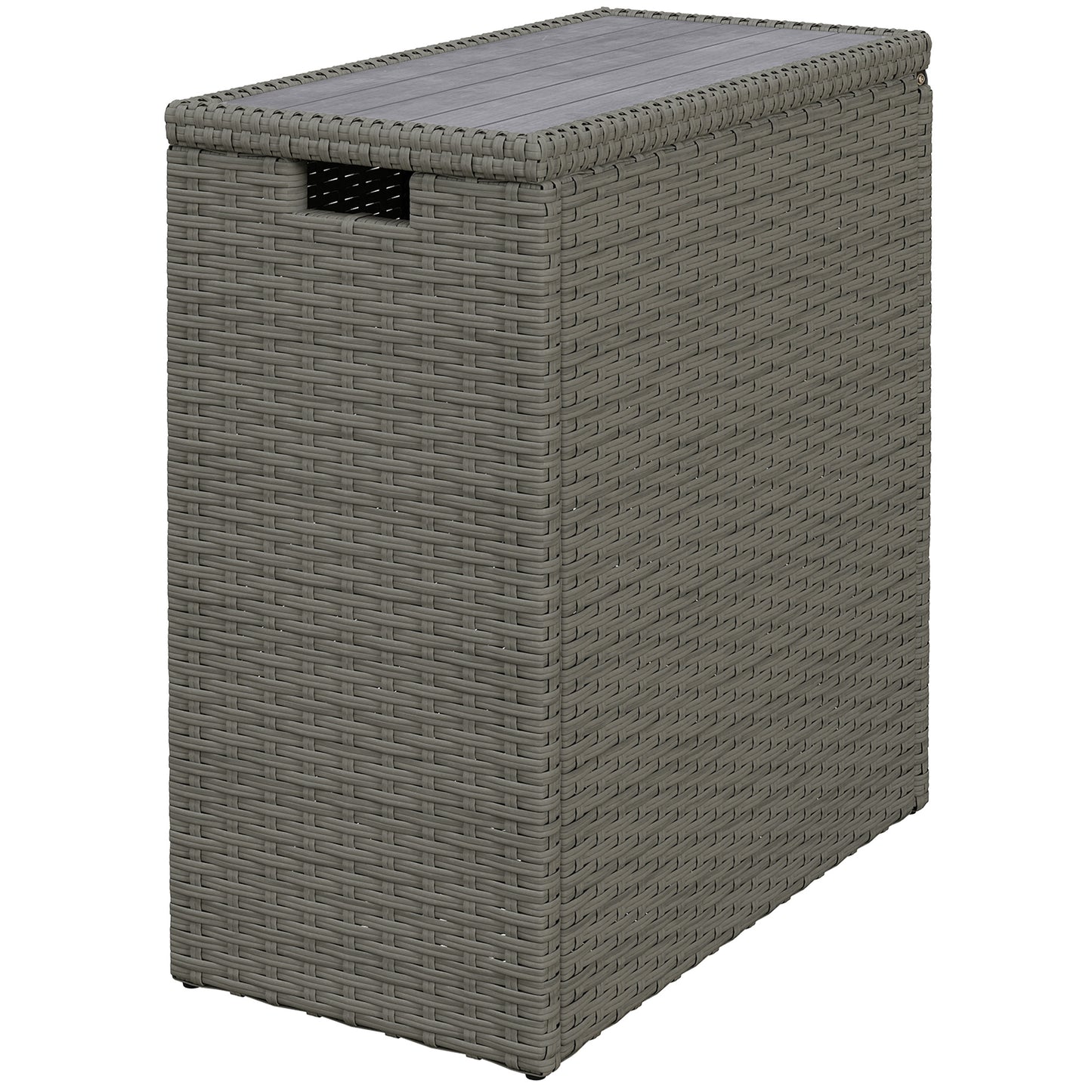 17-Gallon Wicker Outdoor Storage Box with Acacia Wood Top - Gray