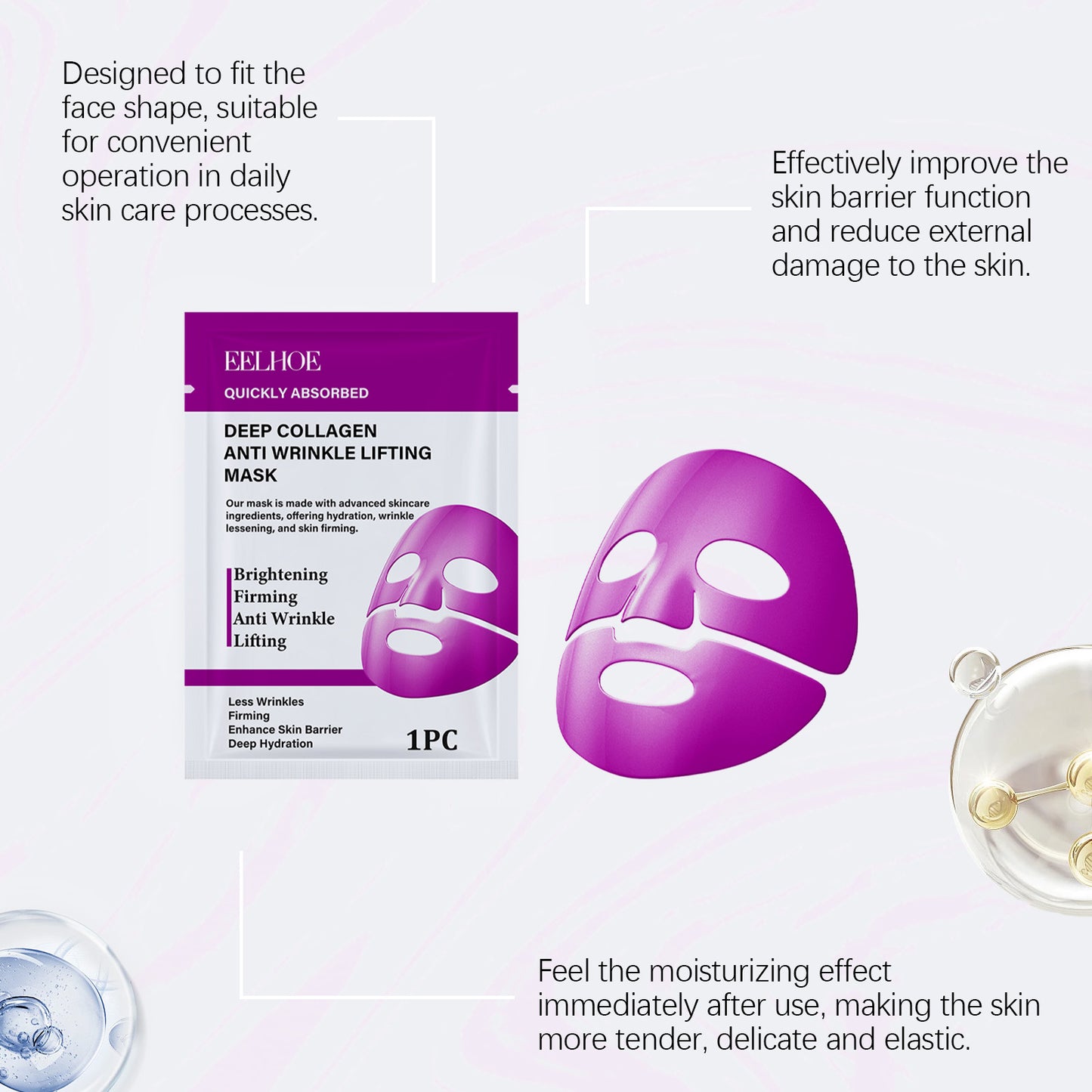 Collagen Hydrating Facial Sheet Mask - Anti-Aging Moisturizing Skin Care