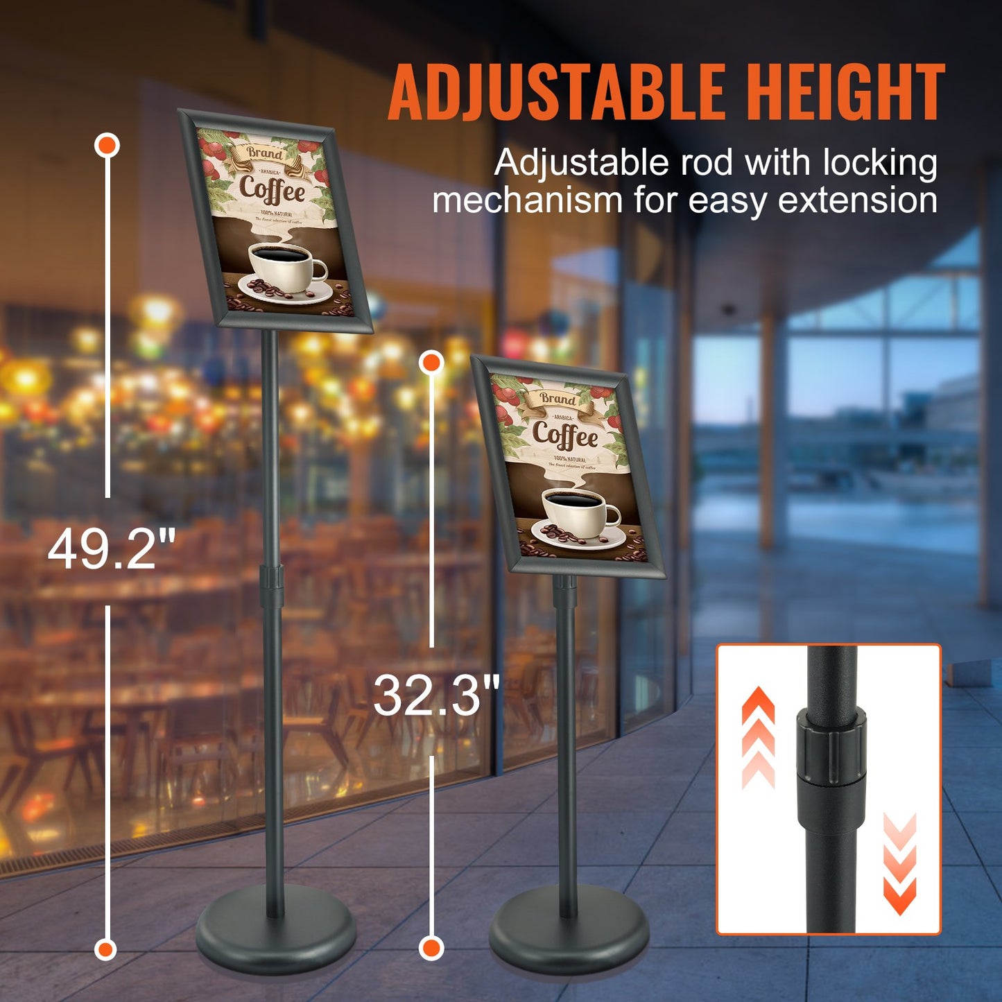 Adjustable Floor Sign Holder - 8.5x11 Inch Black Display Stand