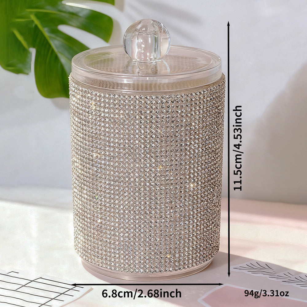 Diamond-Embellished Cotton Swab Storage Box - Home Organization