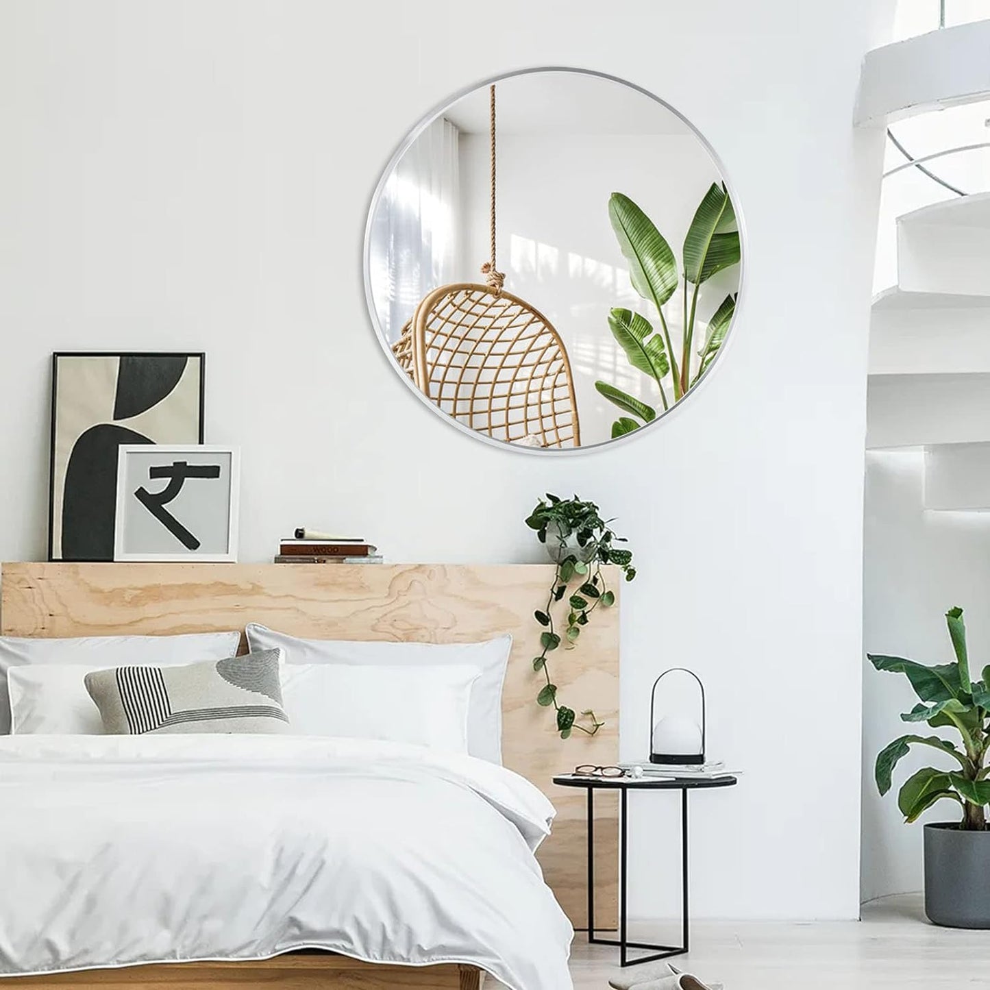 36-Inch Silver Round Metal Framed Wall Mirror