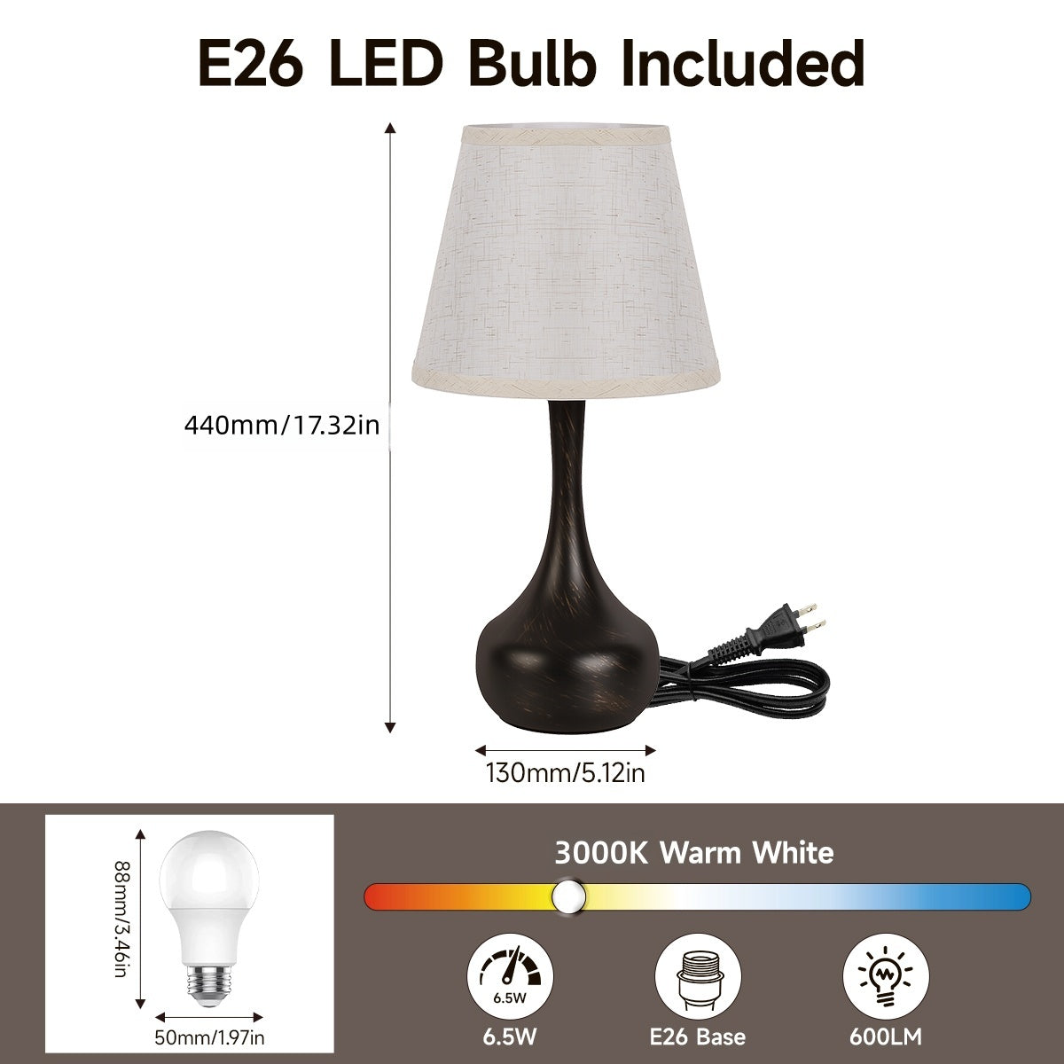 Touch Dimmable Bedside Lamps Set of 2 - LED Bulbs Included