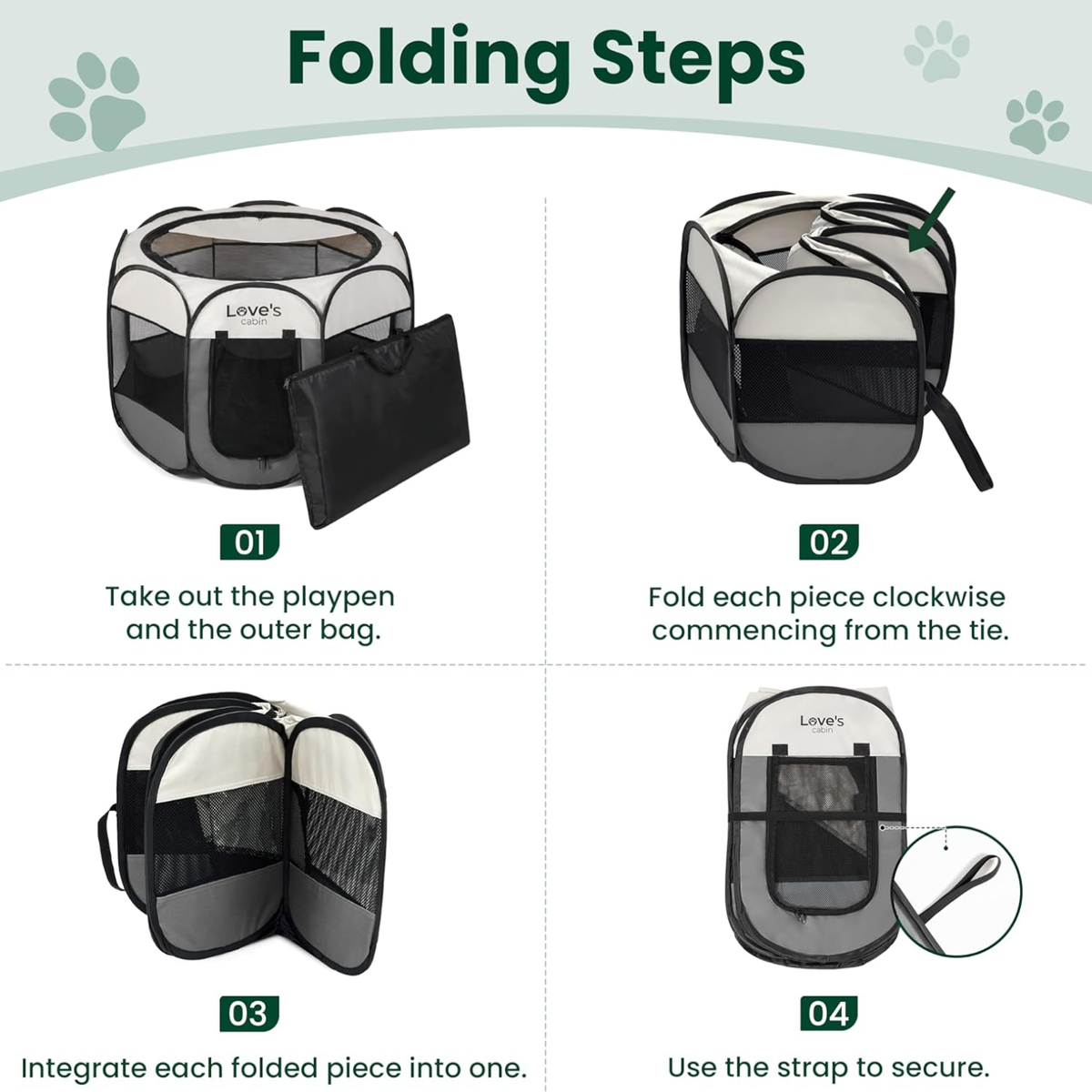 Portable Indoor Outdoor Dog Playpen with Zipper Top & Carrying Case - Grey, Small