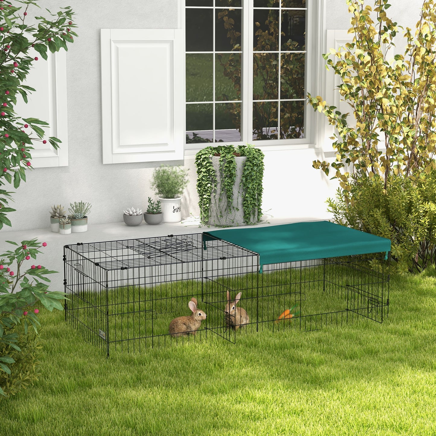 73-Inch Small Animal Playpen with Roof for Rabbits, Chickens, Chinchillas - Indoor Outdoor Green