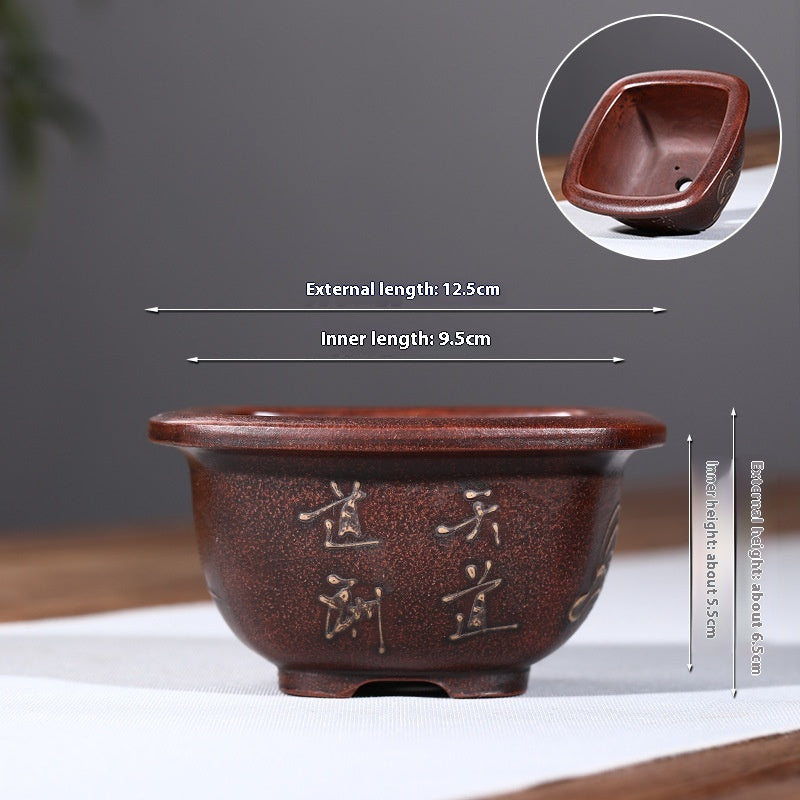 Purple Clay Flowerpot with Chinese Style Design Small Round & Square Options