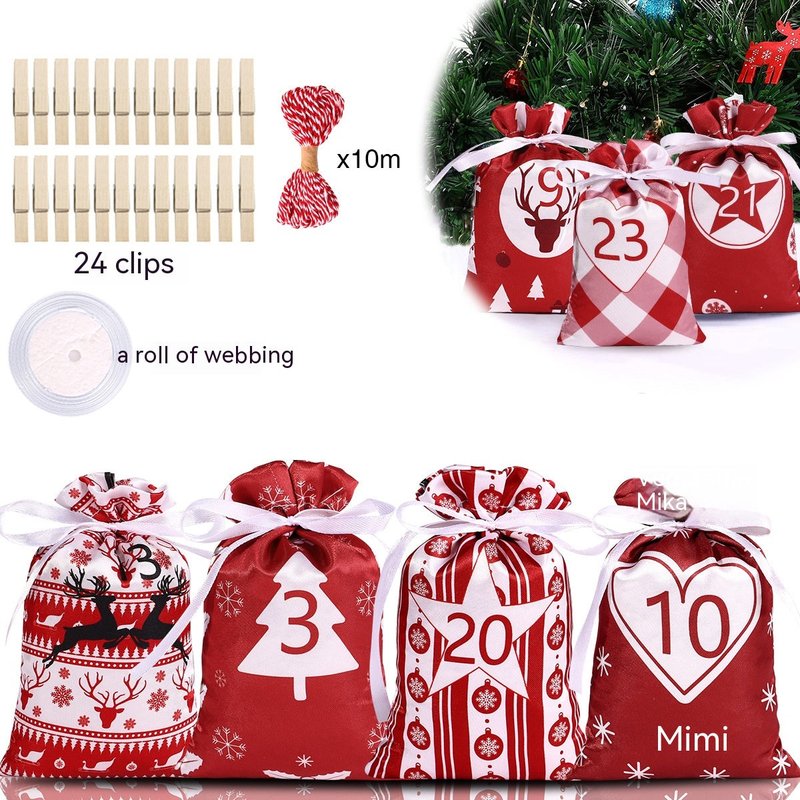 Christmas Advent Calendar Satin Gift Bags Set - Multicolor Drawstring Packaging