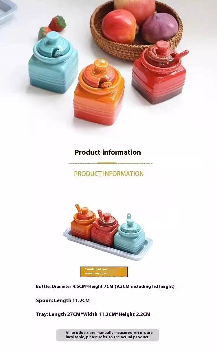 Ceramic Seasoning Jar Set with Spoon - Gift Box Condiment Bottles, Color Options