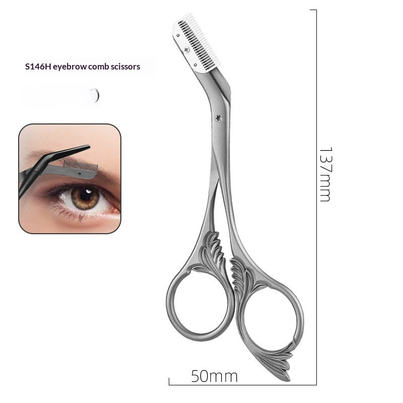 Stainless Steel Eyebrow Scissors with Comb - Precision Grooming Tool