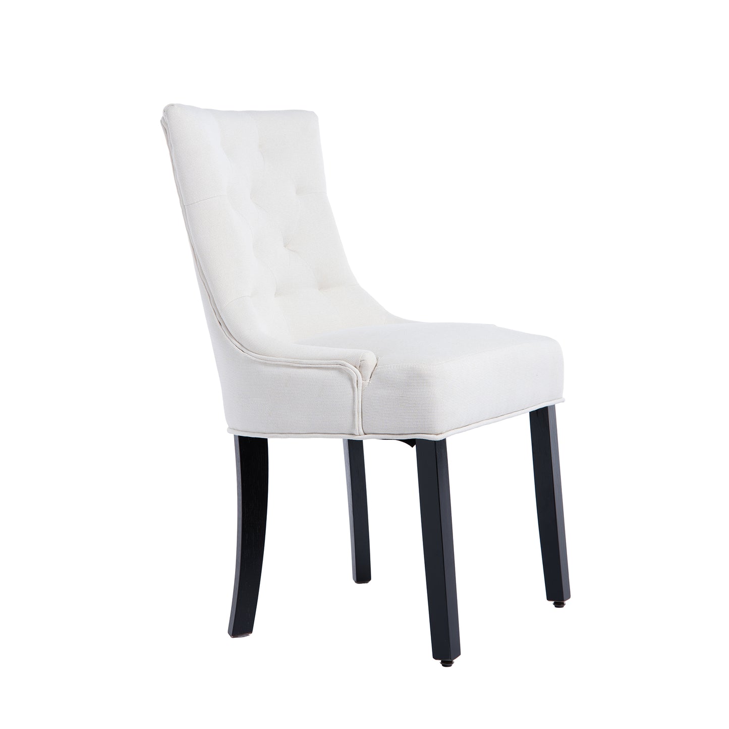 Modern Tufted Dining Chairs - Set of 2 Linen Upholstery Beige