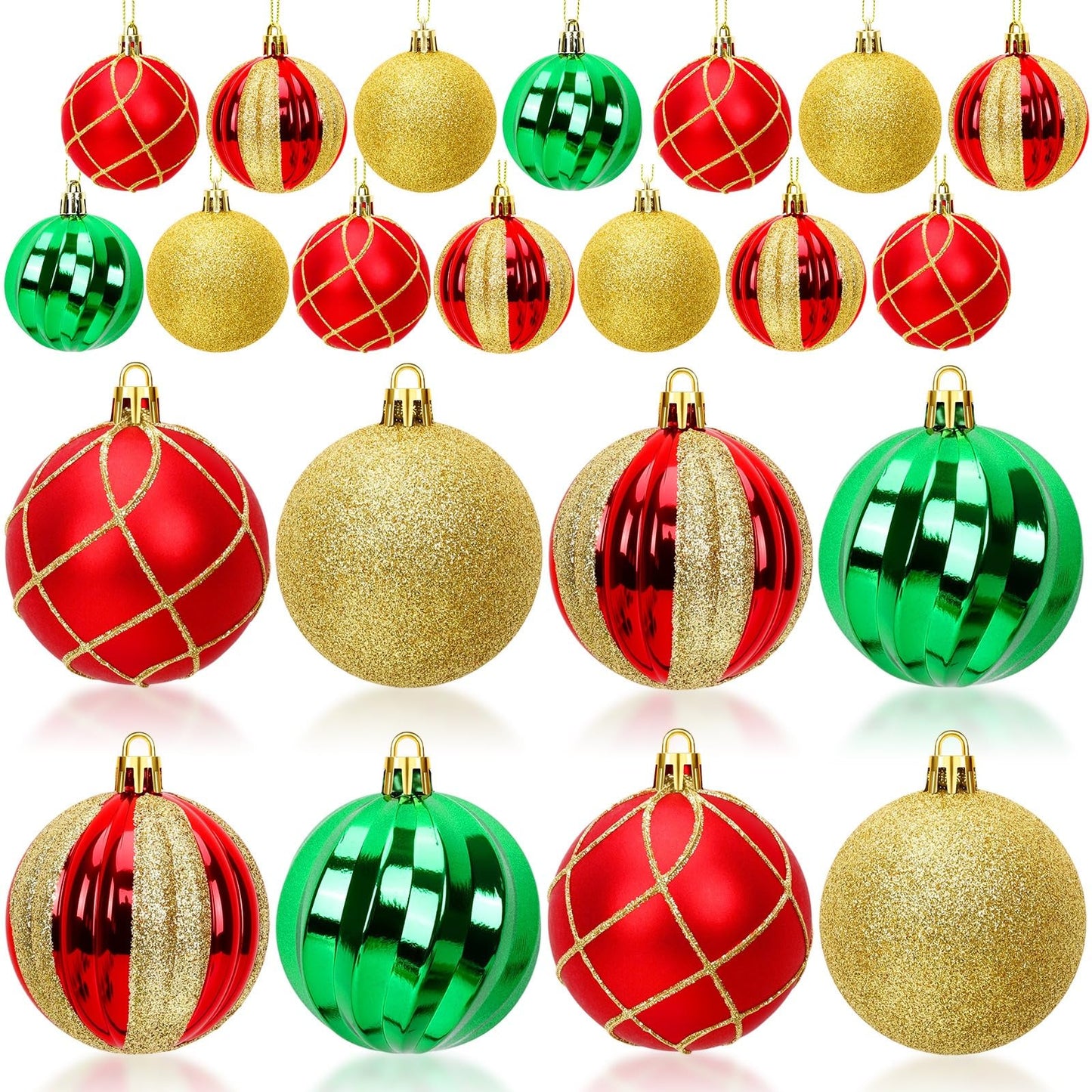 24PCS Shatterproof Christmas Ball Ornaments - Red, Green, Gold