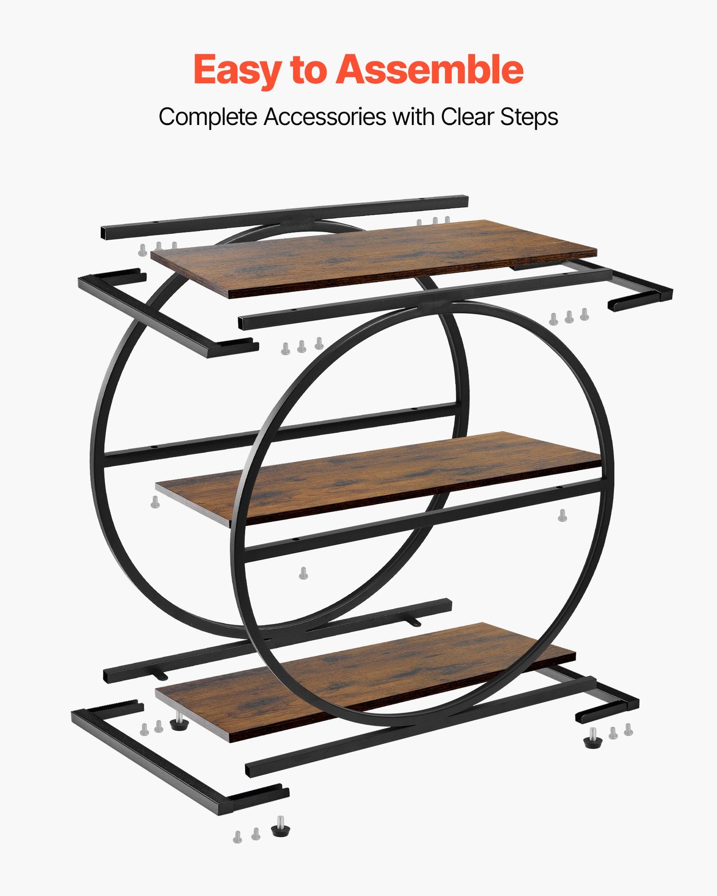 3-Tier Narrow End Table with Open Shelves - Rustic Brown, Modern Nightstand