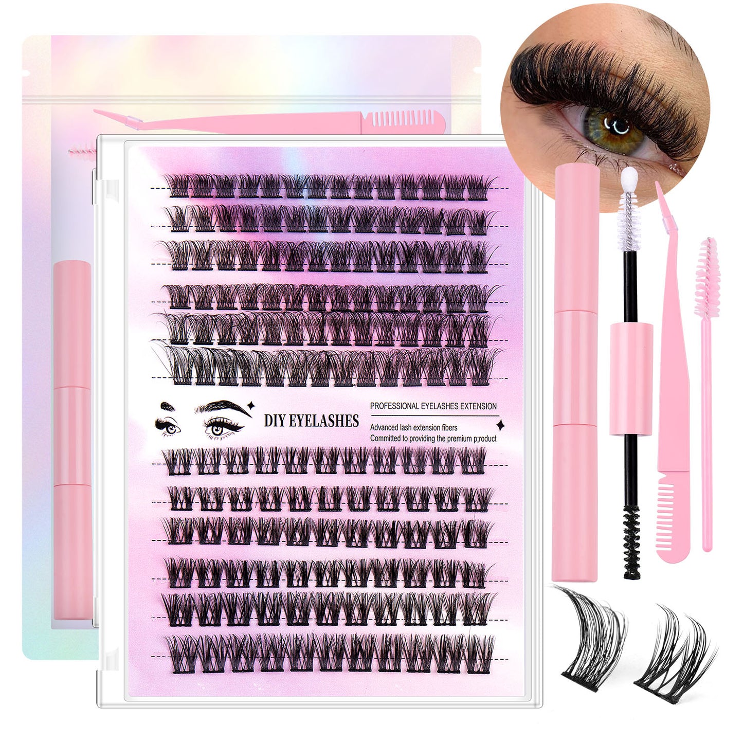 12-Row Segmented Cluster Eyelash Extension Set - Natural DIY Lash Kit