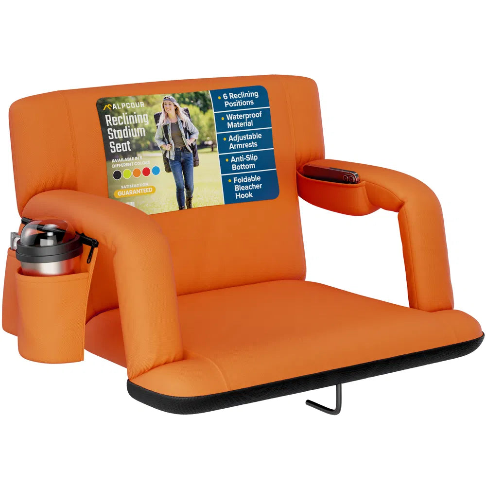 Reclining Stadium Seat - Waterproof Foldable Camping Chair with Armrests & Adjustable Positions