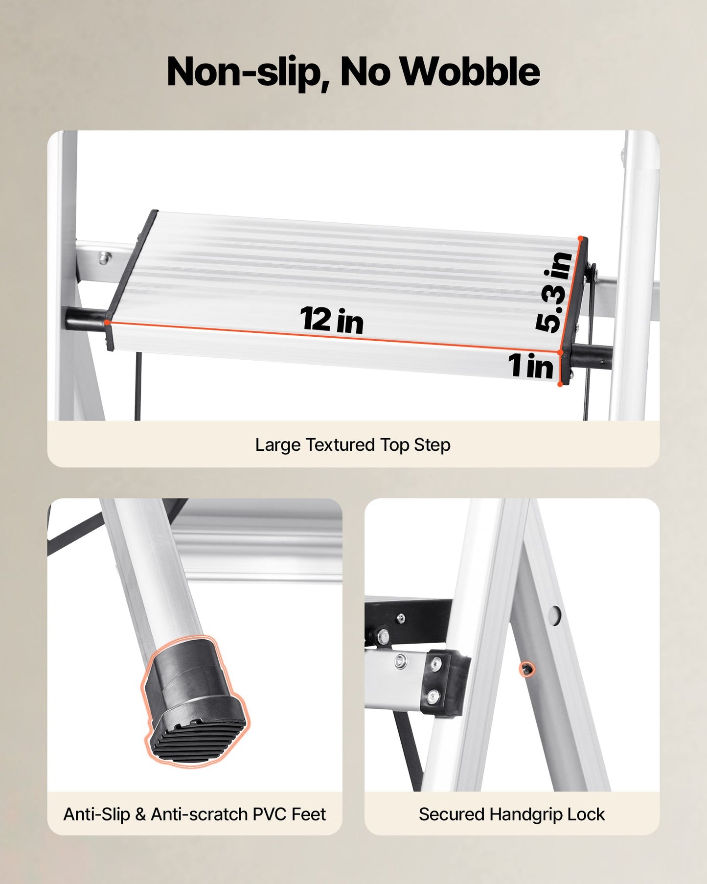 4 Step Folding Ladder with Anti-Slip Pedals and Handgrip - Aluminum, 330 lbs Capacity