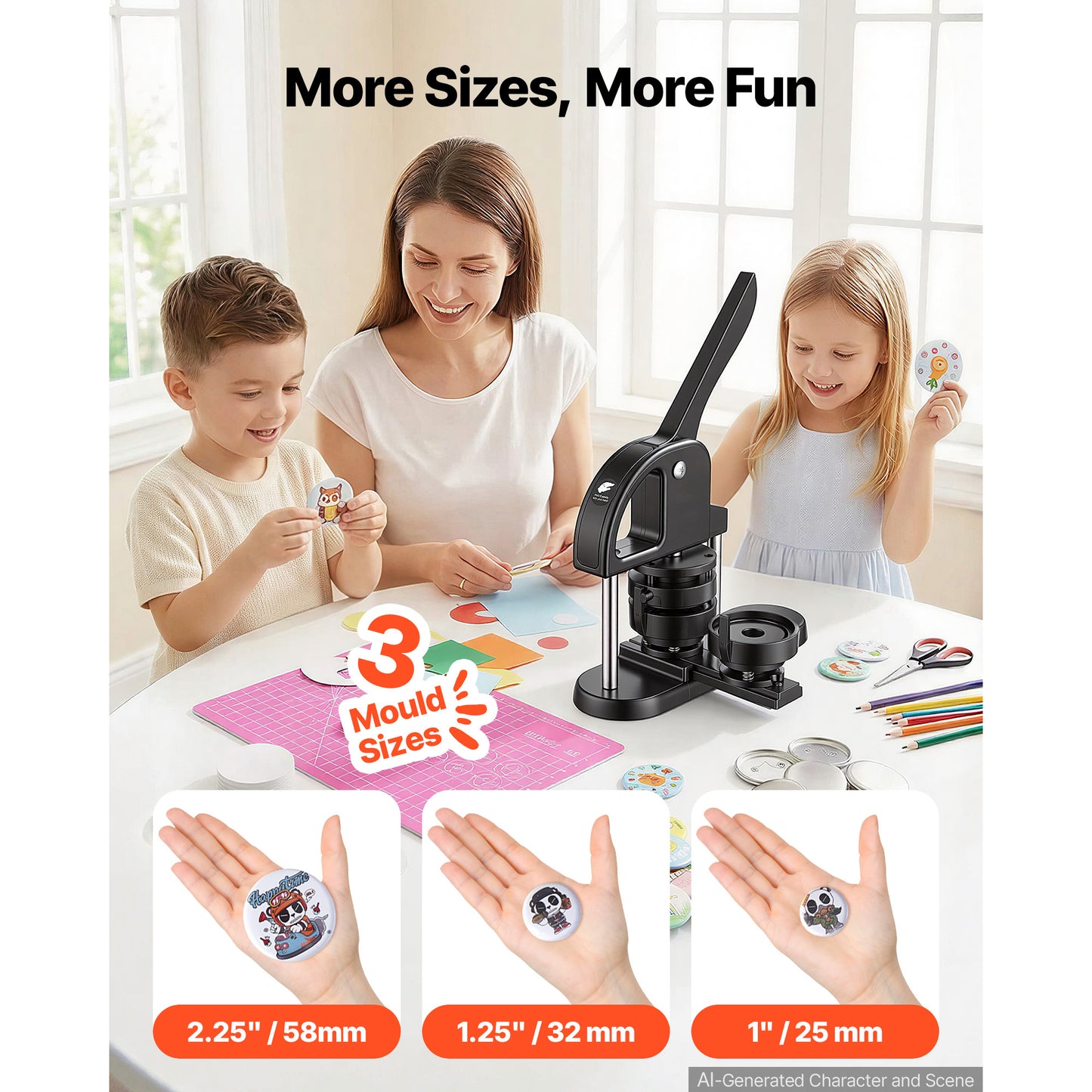 Button Maker Machine Set with 300 Button Parts, Circle Cutter & Ergonomic Handle - DIY Badges Pins Magnets Key Chains