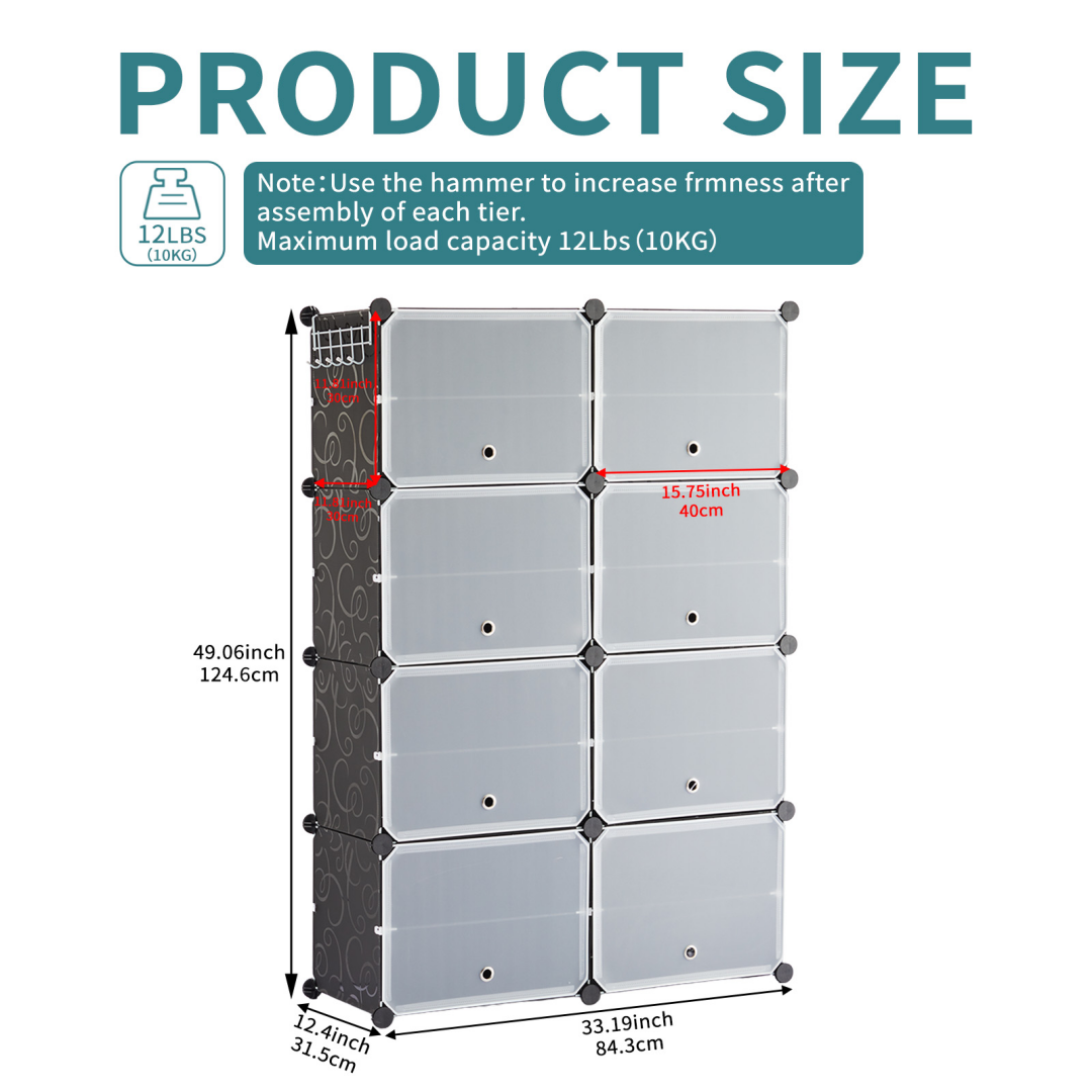 8-Layer Shoe Storage Cabinet with Dust-Proof Door - Black