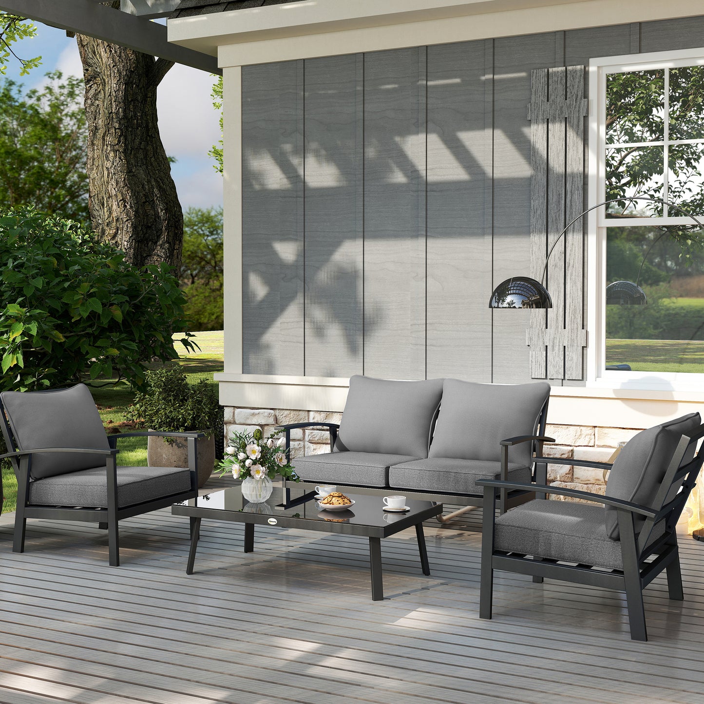 Patio Chair Cushions Set of 4 - Fade Resistant Gray