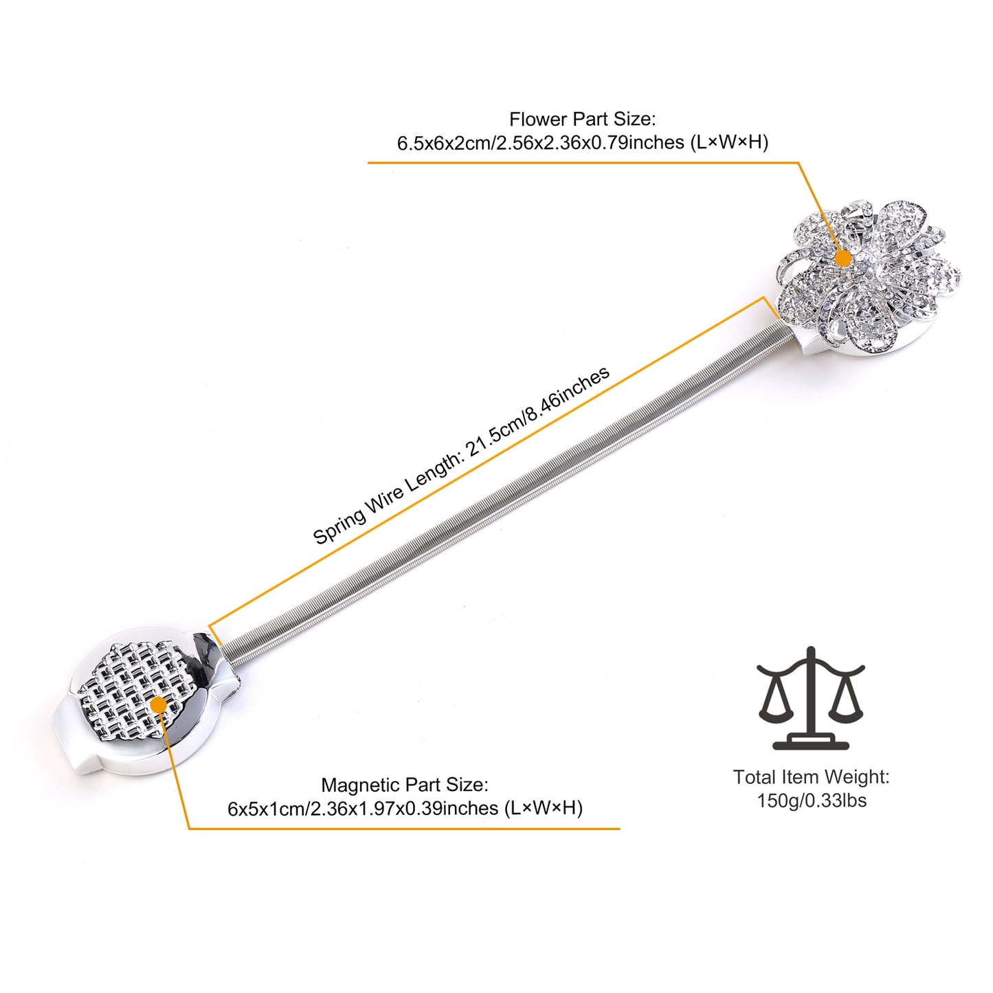Magnetic Curtain Tiebacks - 2 Pack Silver Floral Holders