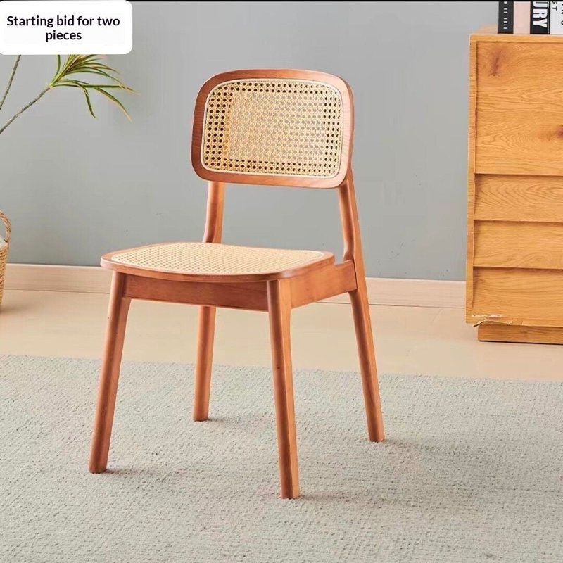 Simple Modern Oval Rattan-Woven Solid Wood Bar Stool for Kitchen or Bar