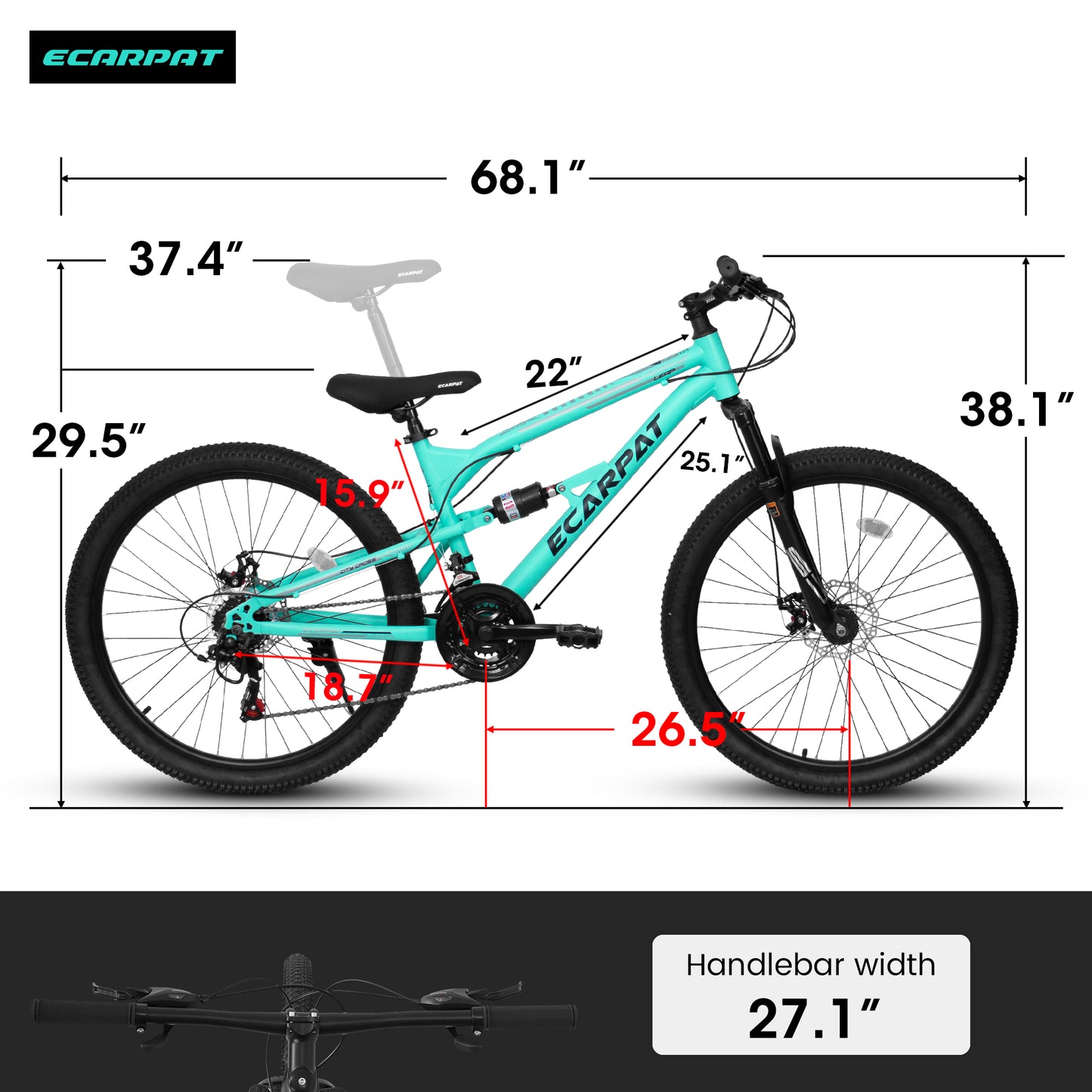 26 Inch Steel Frame Mountain Bike with Shock Absorber - Blue