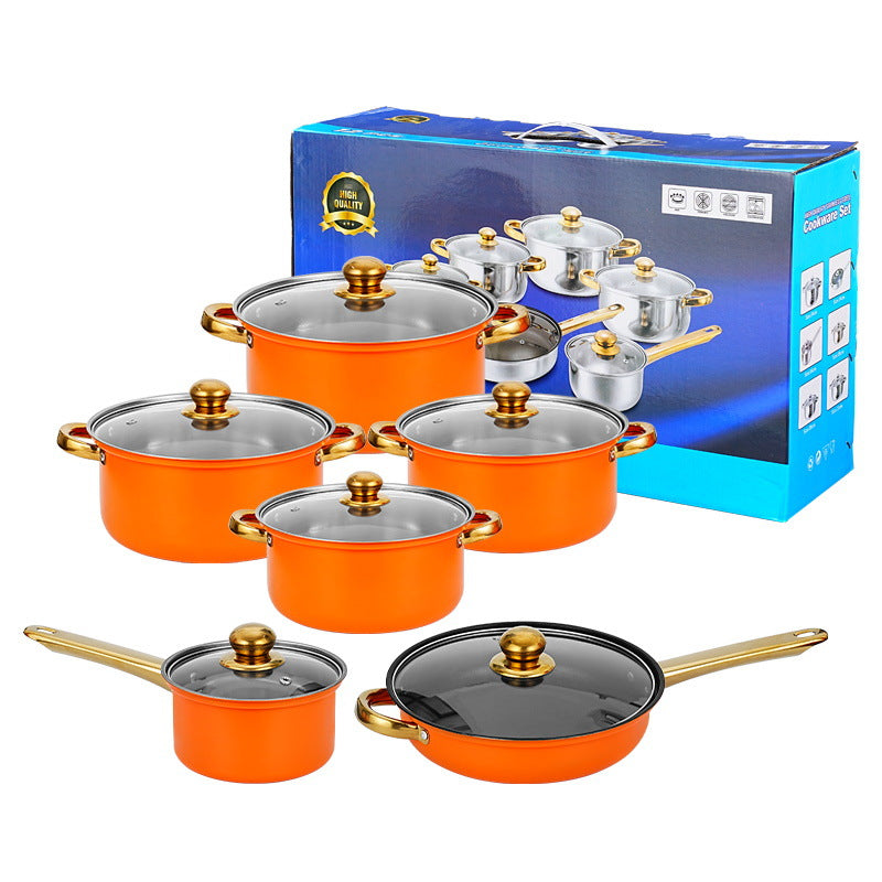 12-Piece Colorful Stainless Steel Stockpot Set - Dual-Sided Cooking Pots