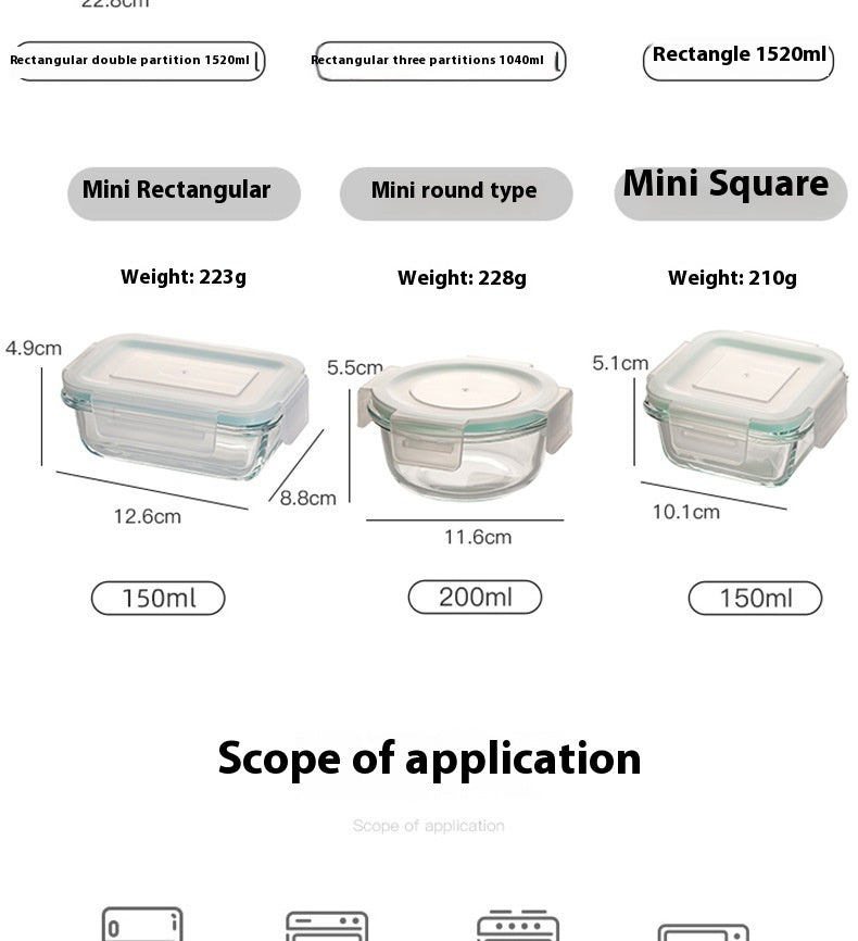 Glass Lunch Box Food Grade Sealed Container for Microwave Oven