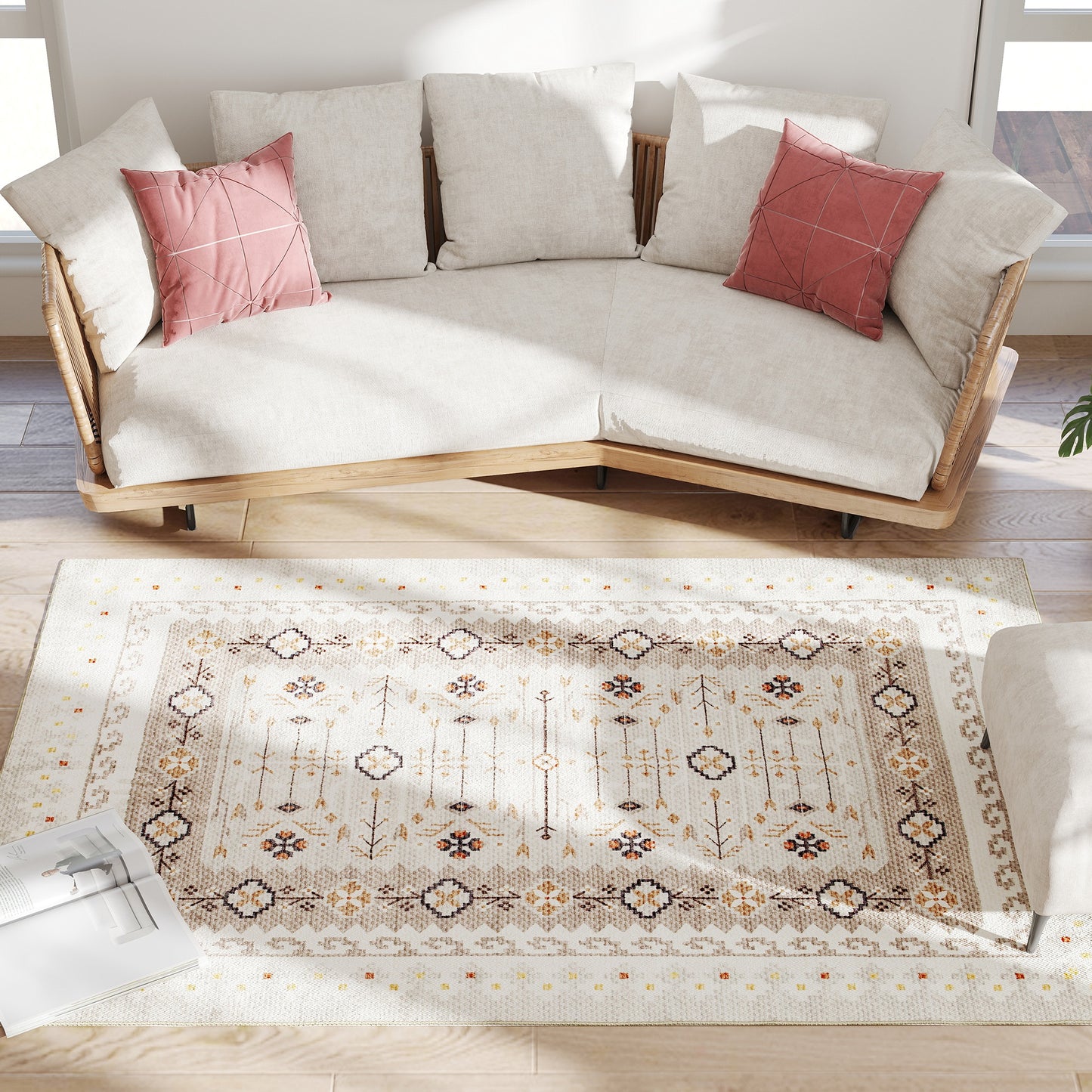 Non-Slip Machine Washable Area Rug 4x6 - Brown Boho Flannel