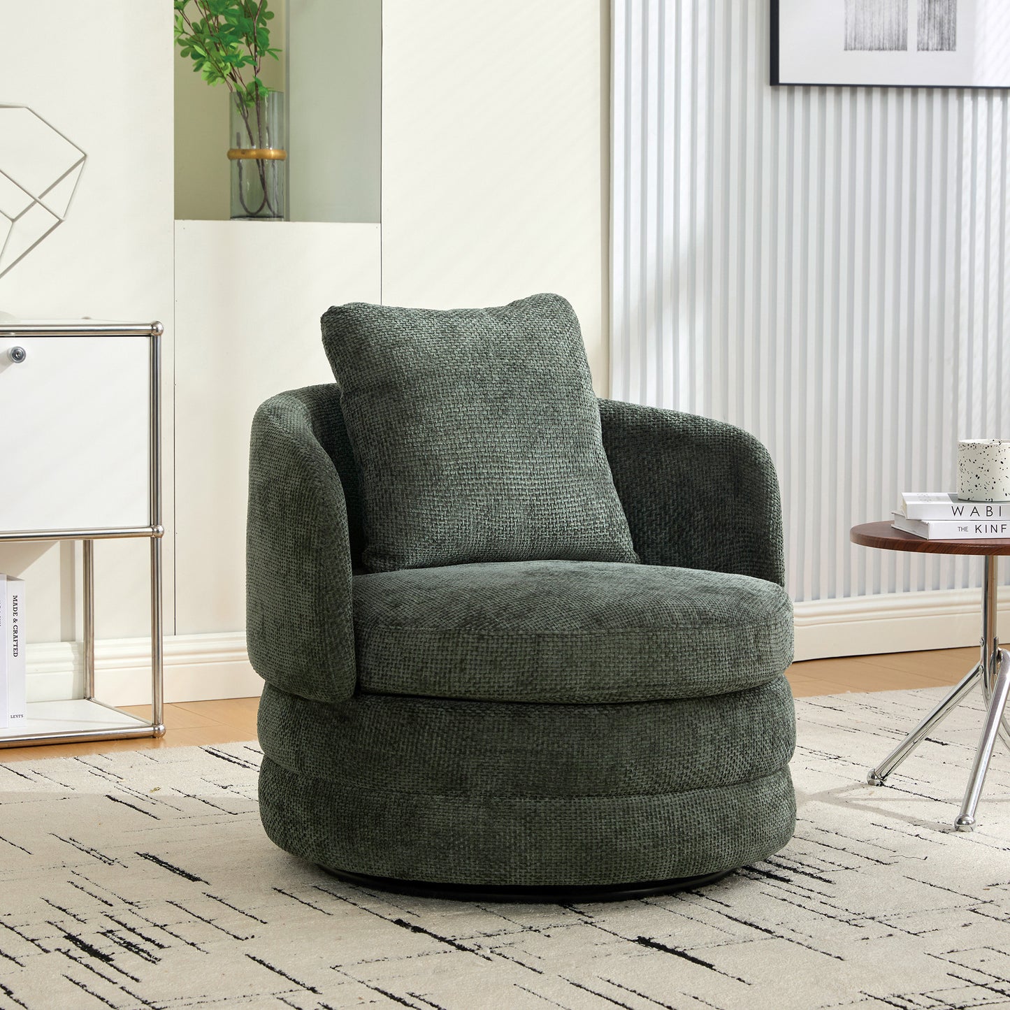 30" Modern Round 360° Swivel Barrel Accent Chair - Green