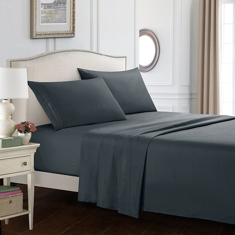 Embroidered Solid Color Bedding Set - Bed Sheets Pillowcases & Quilt Cover
