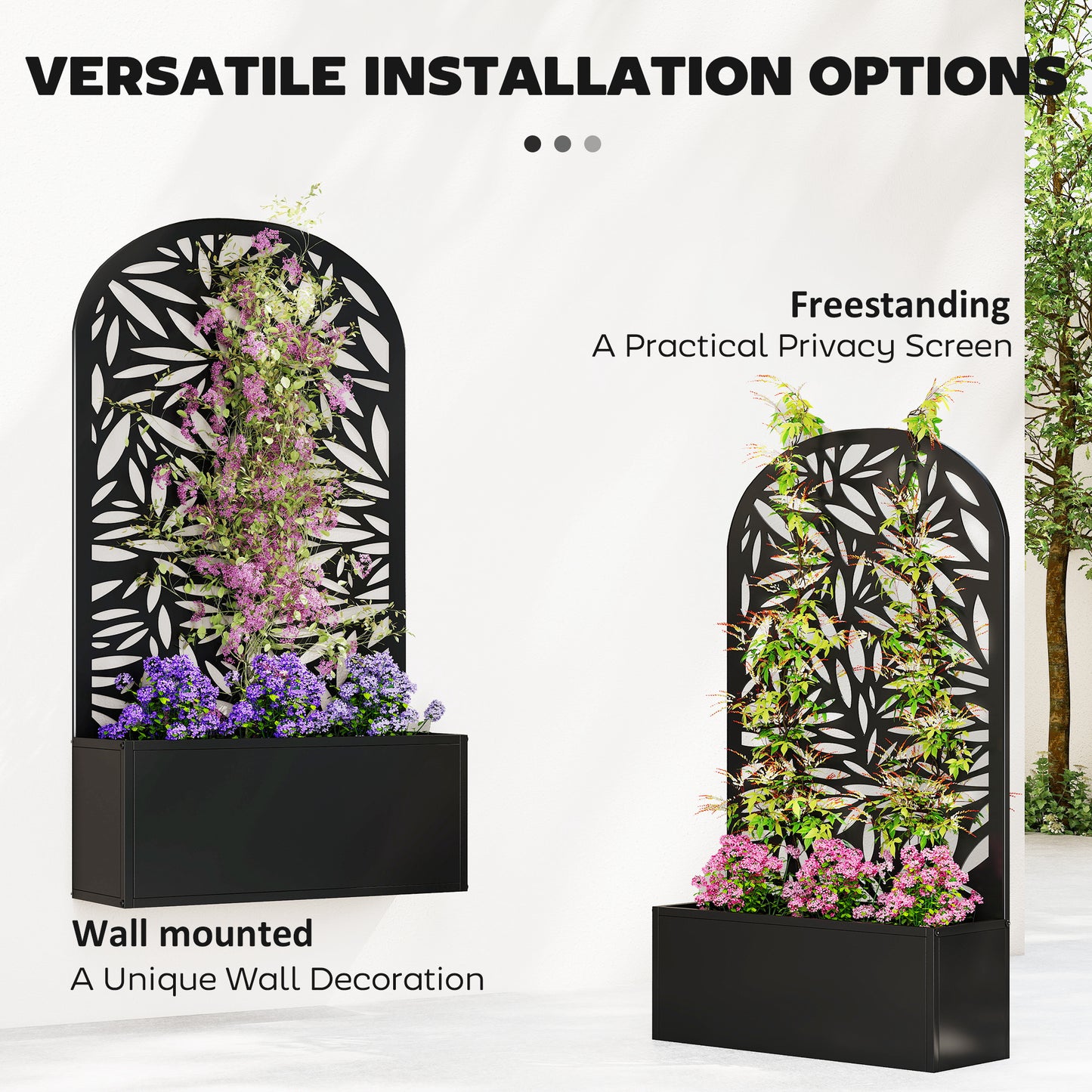 Metal Garden Bed with Trellis for Climbing Plants - Freestanding or Wall Mount