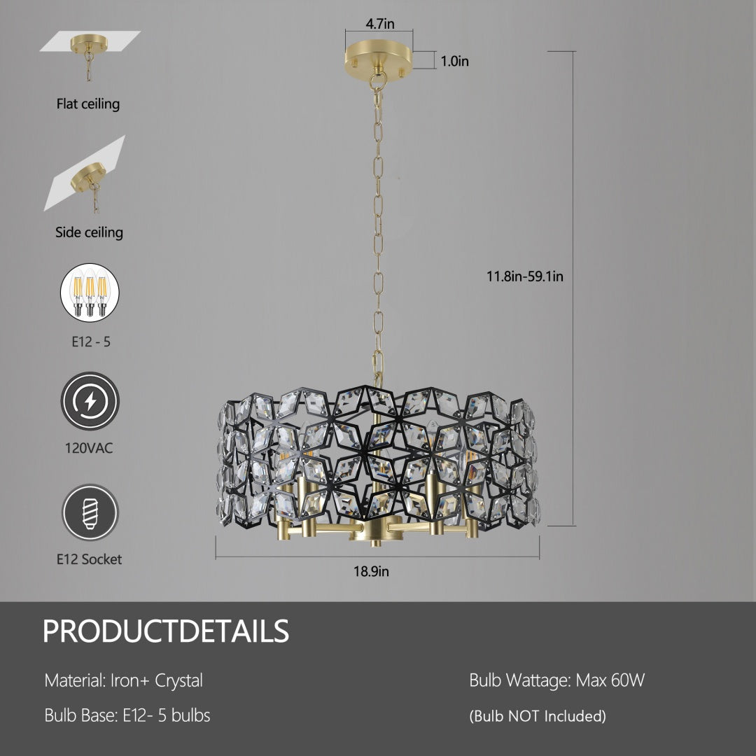 Geometric Crystal Pendant Chandelier - Modern 5-Light Fixture