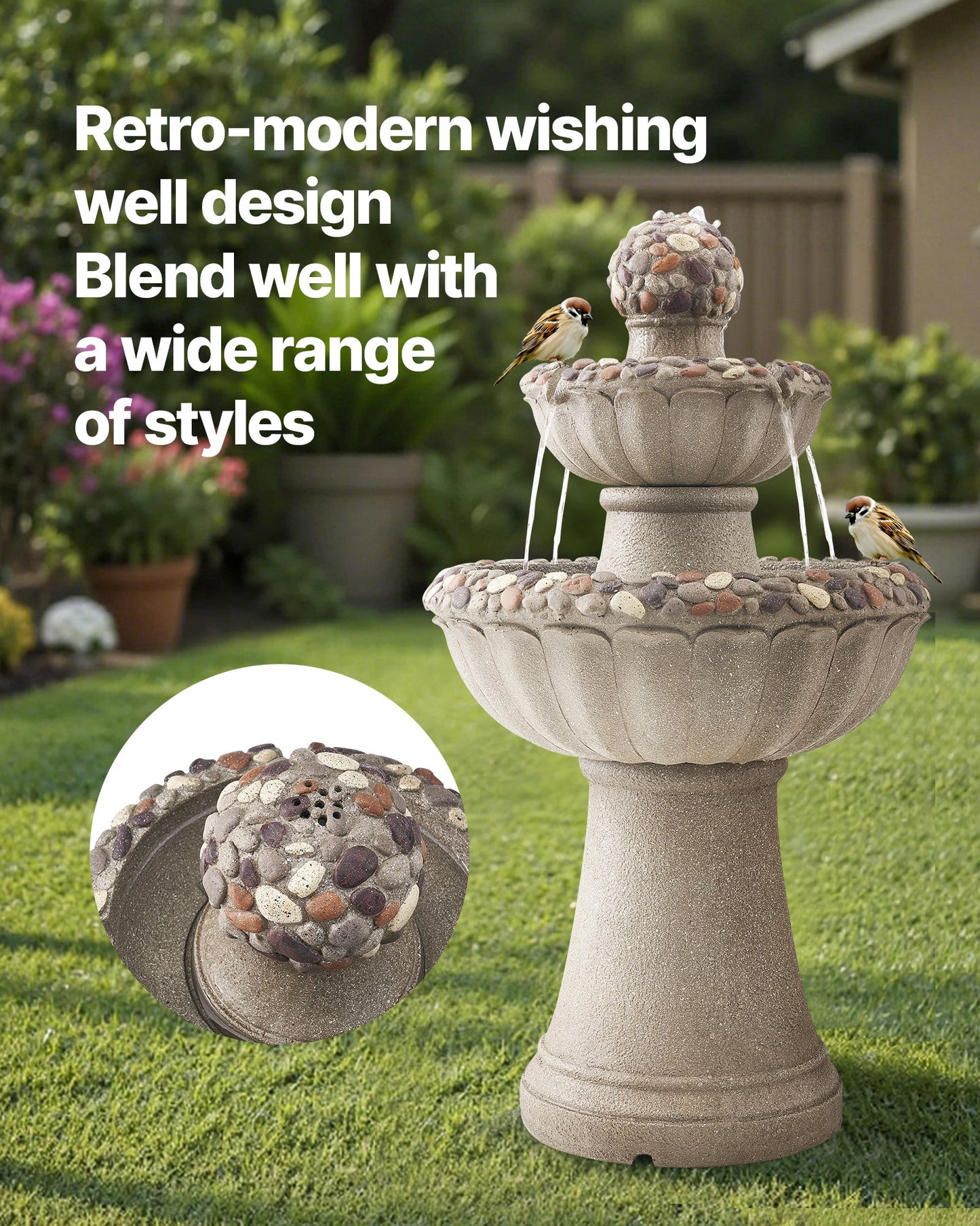Outdoor 2-Tier Rock Base Water Fountain - 36.5 Inch Garden Decor with Splash-Proof Design