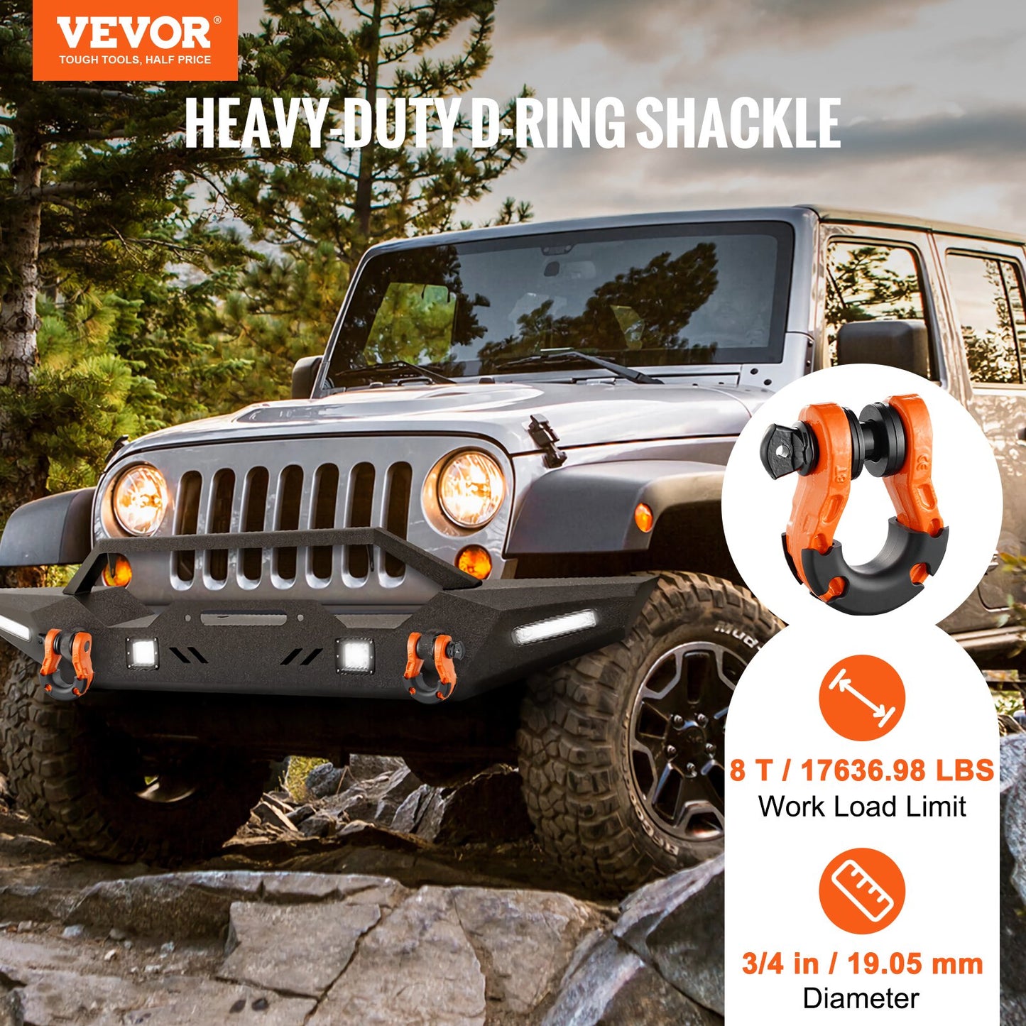 Heavy Duty Alloy Steel D-Ring Shackle 2 Pack with Screw Pin for Off-Road Towing
