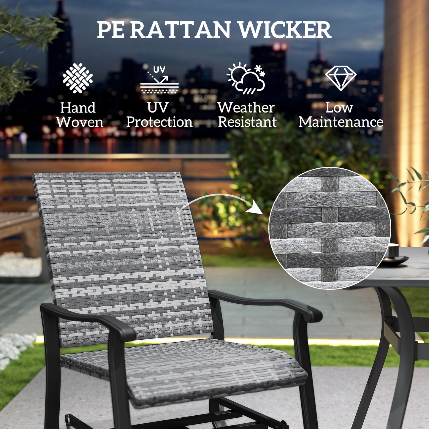 Wicker Rattan Outdoor Glider Chair Set of 2 - Gray