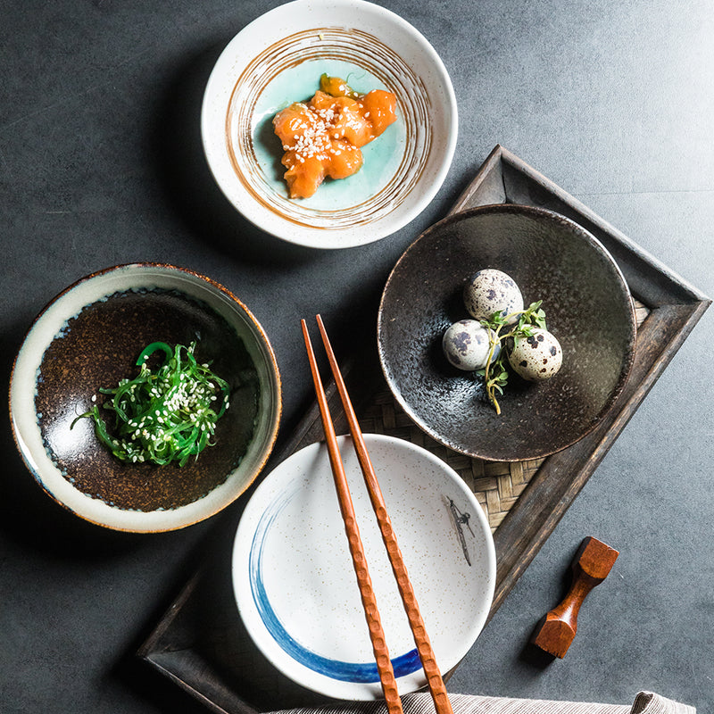 Japanese Style Small Round Shallow Porcelain Bowl for Vegetables & Seasonings