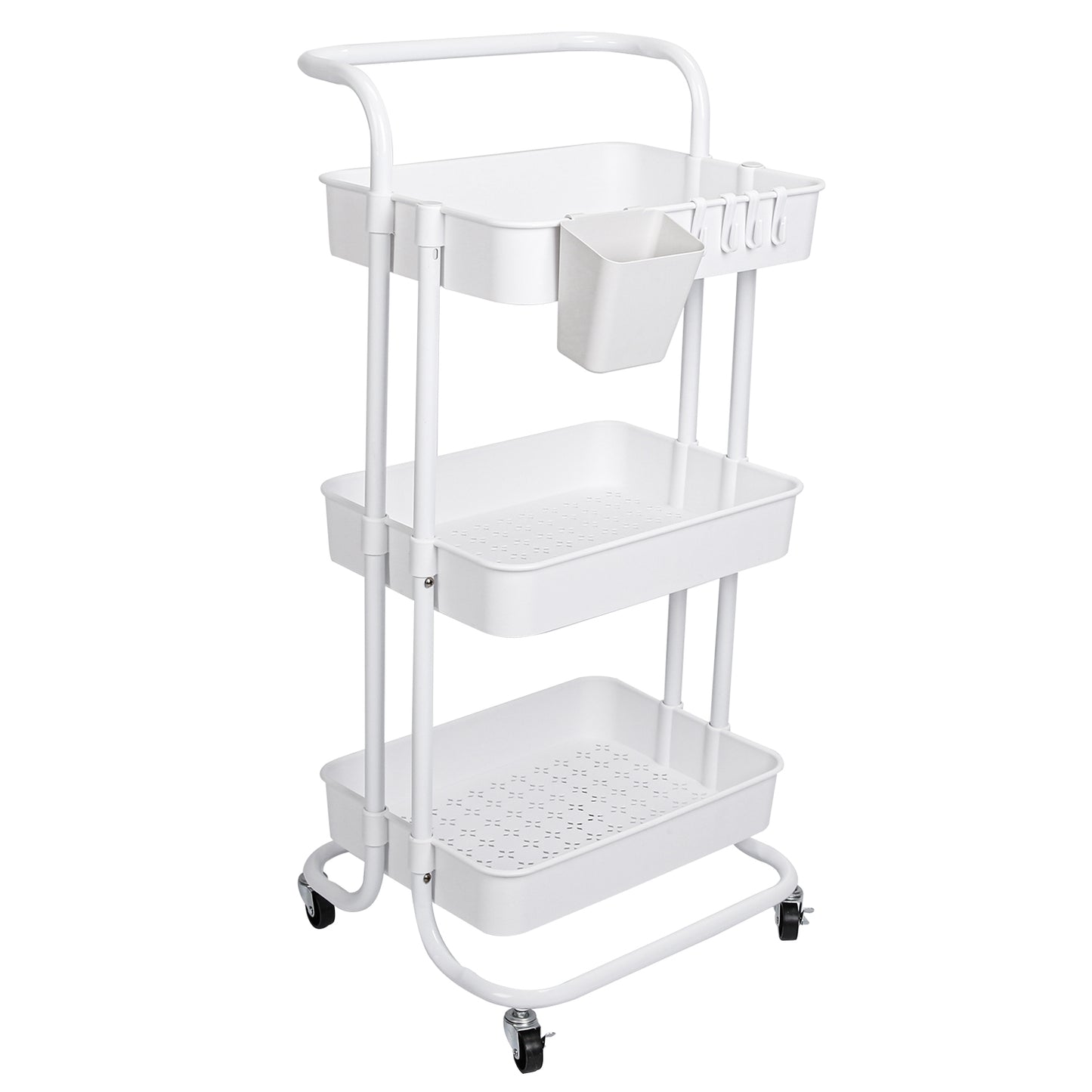 3-Tier Rolling Utility Cart with Mesh Baskets and Lockable Wheels