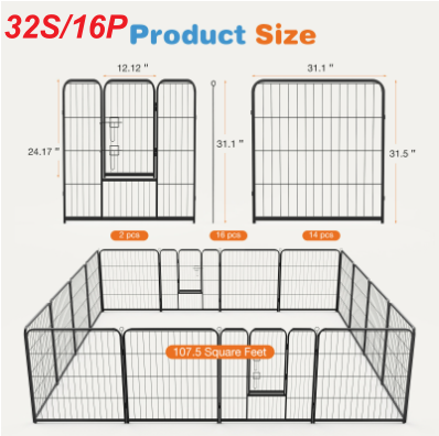Indoor Outdoor Metal Dog Playpen Fence with Door - Multiple Sizes & Configurations