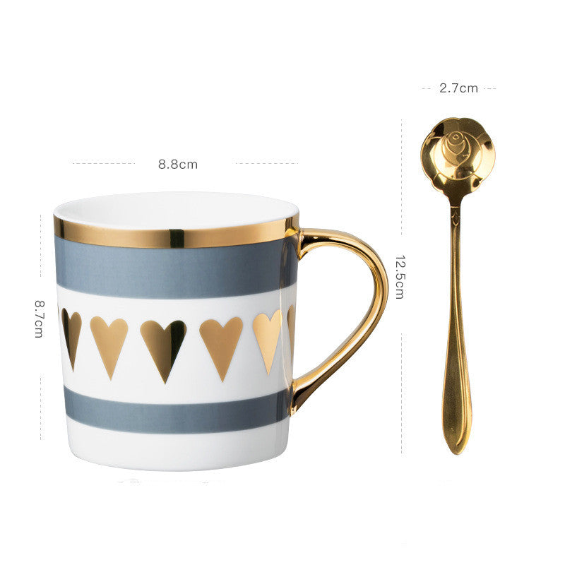 Luxury Coffee Mug with Lid and Spoon - Heart, LOVE, Star Style