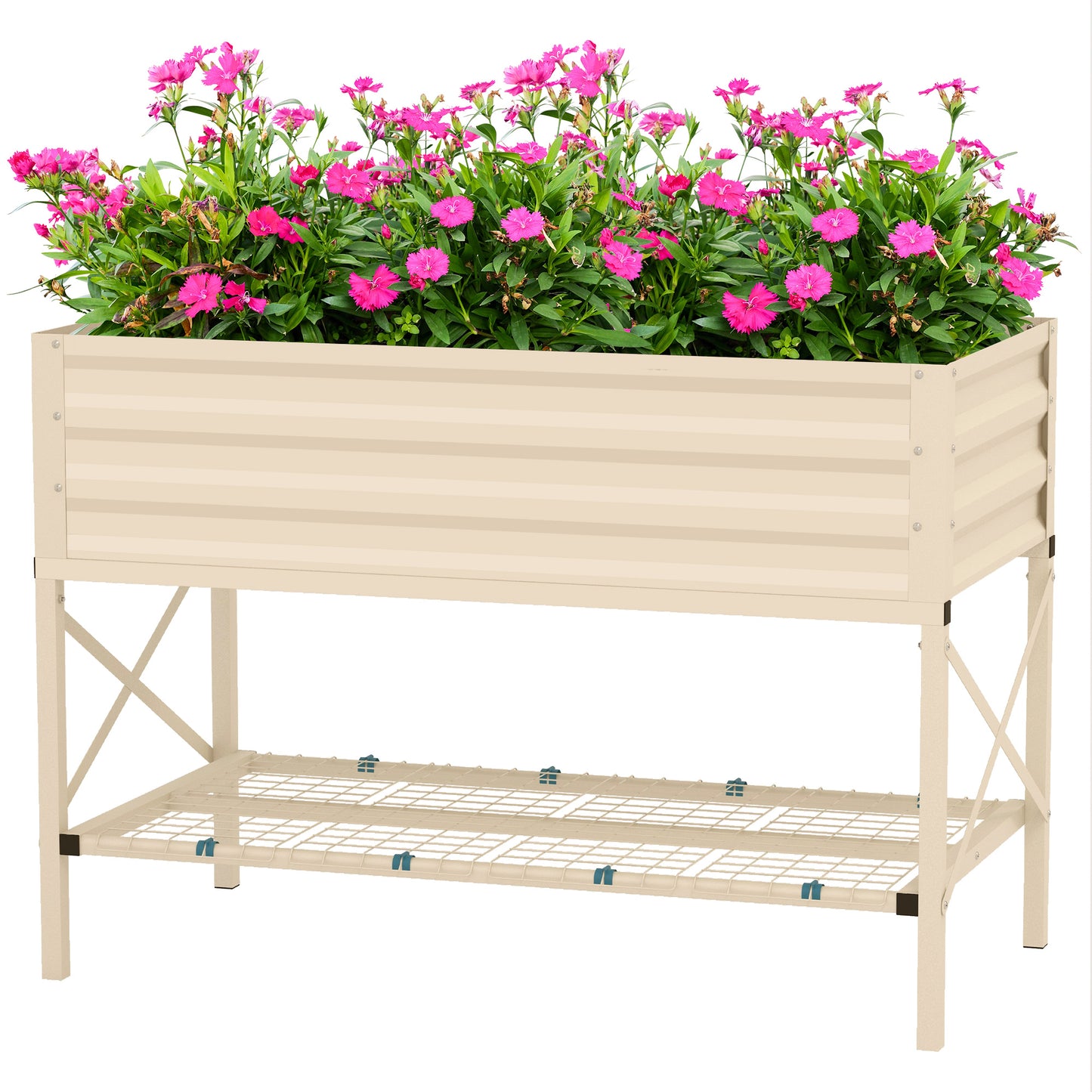 Galvanized Raised Garden Bed with Legs and Storage Shelf - Cream, 41x21 Inches