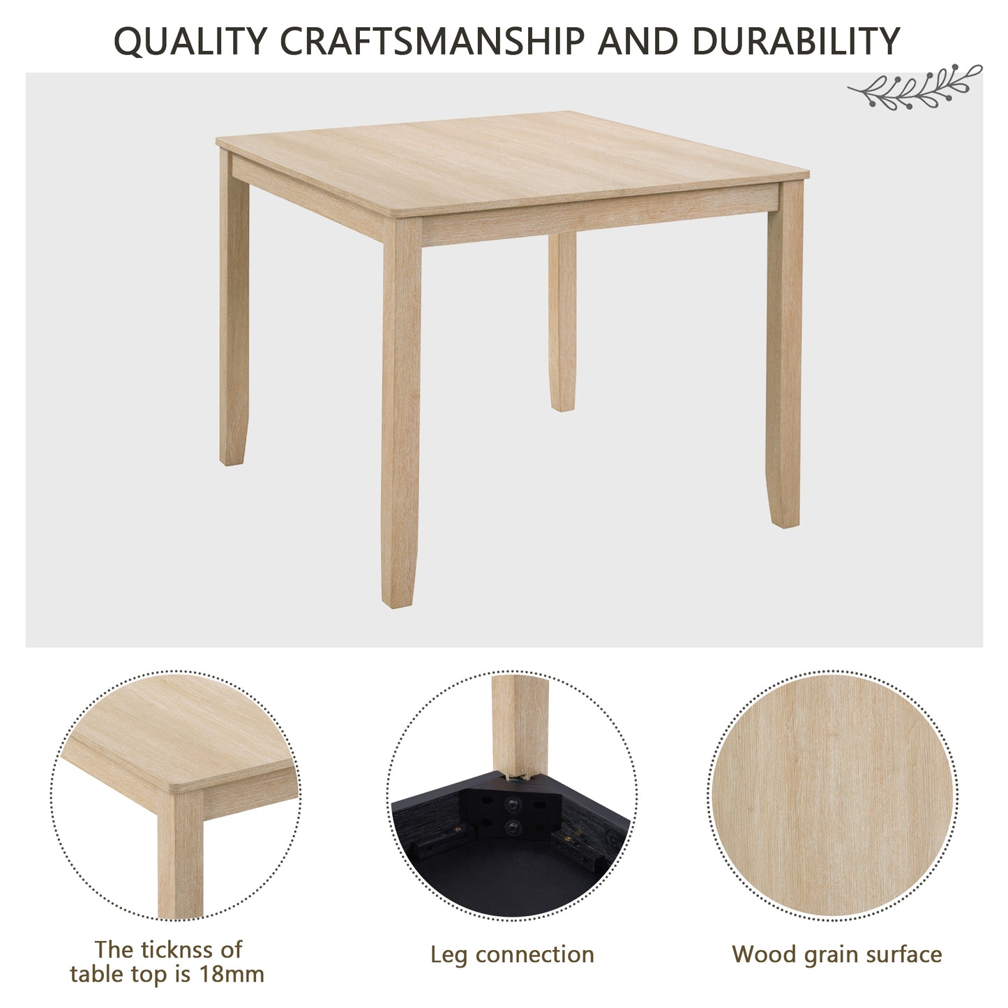 4-Person Wooden Dining Table Set with 4 Chairs - Light Oak & Beige