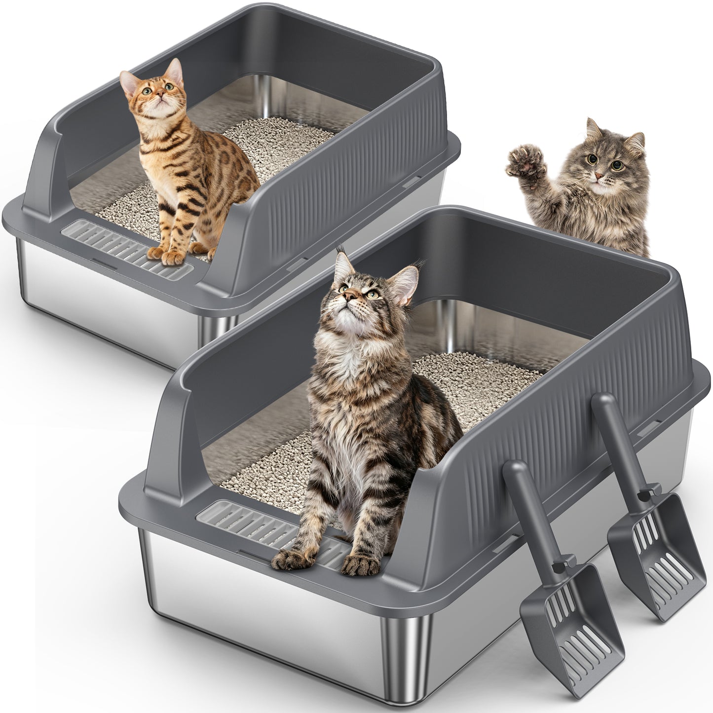 Stainless Steel Cat Litter Box with High Sides & Odor Control - Durable & Easy to Clean
