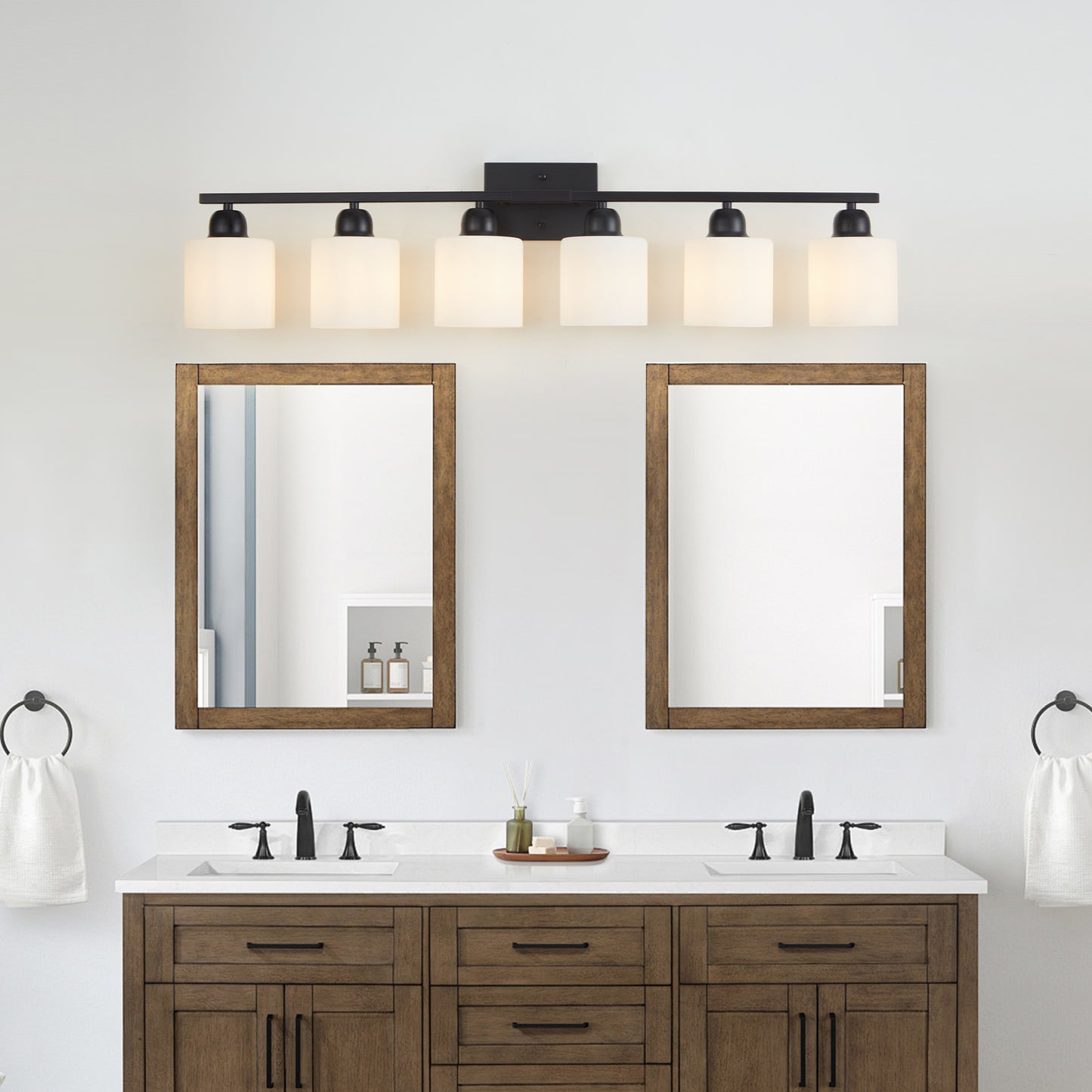 6-Light Matte Black Bathroom Vanity Light Fixture with Glass Shades
