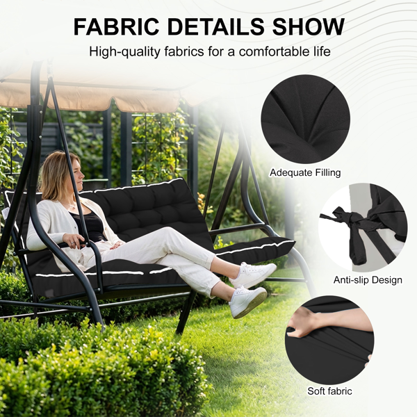 Outdoor Swing Cushion 55 Inch Waterproof 4-Inch Thick Replacement Seat with Backrest & Ties for Porch Garden