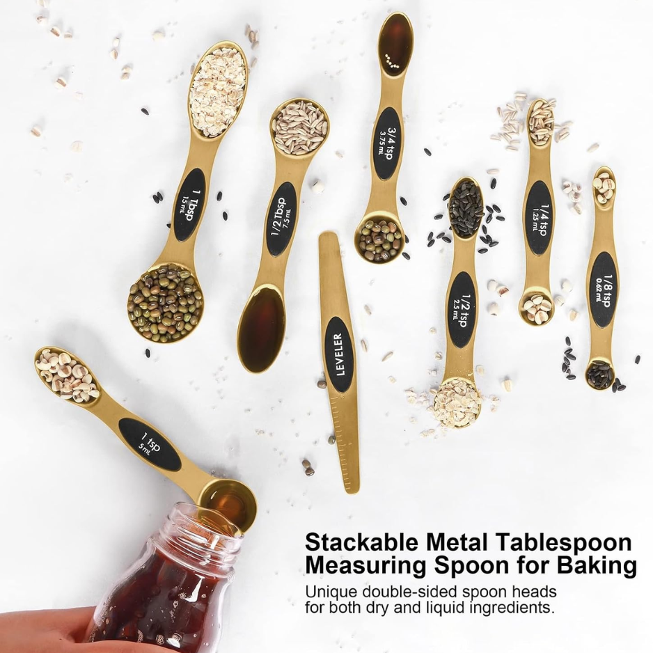 Magnetic Stainless Steel Measuring Spoons Set - Gold