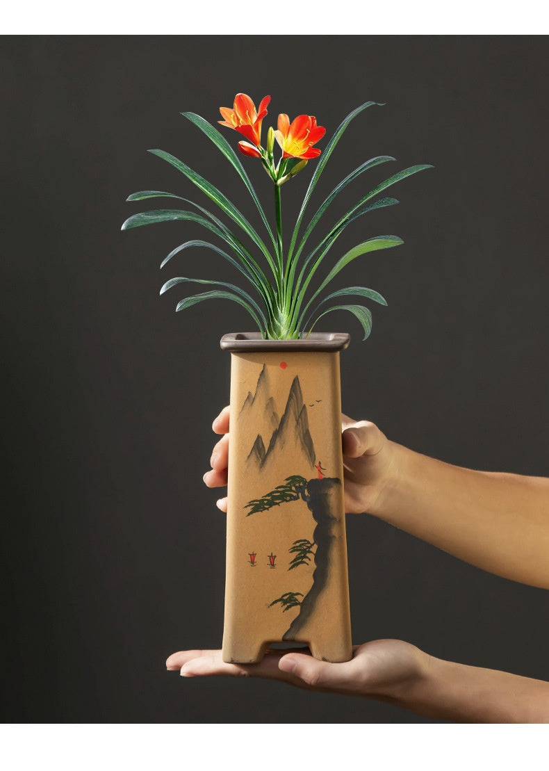 Retro Ceramic Bonsai Plant Pot with Support for Indoor Decor - Medium