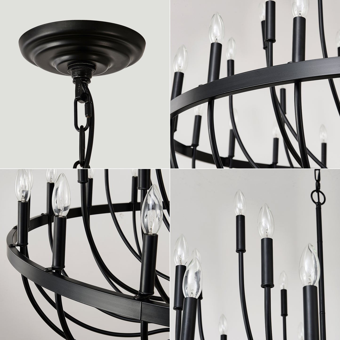 24-Light Black Industrial Chandelier - Modern Farmhouse Pendant Light for Dining & Living Rooms