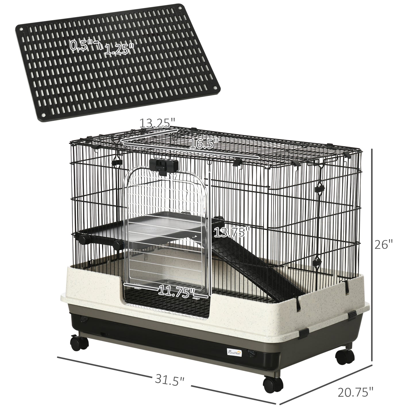 2-Tier Compact Rolling Small Animal Cage for Rabbits, Hamsters & More